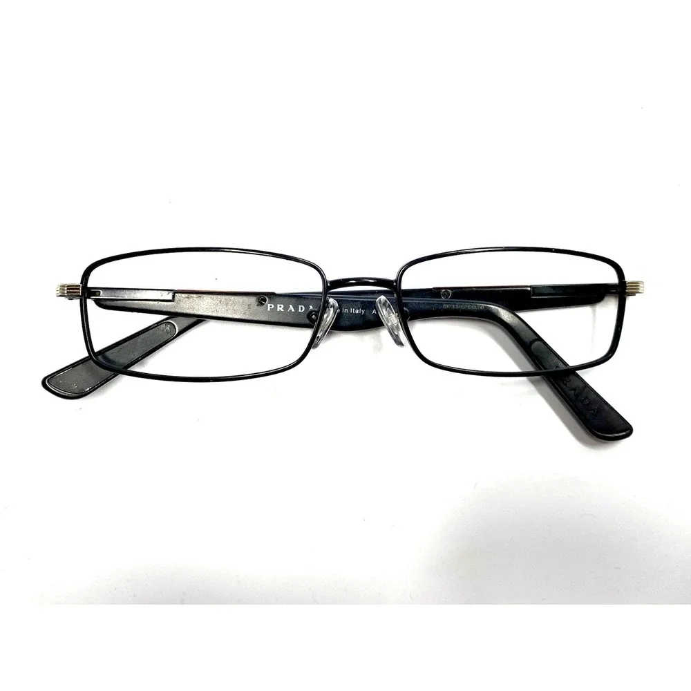 Prada Men Black Rectangular Glasses Red Accent Temples Italy 52 16 140
